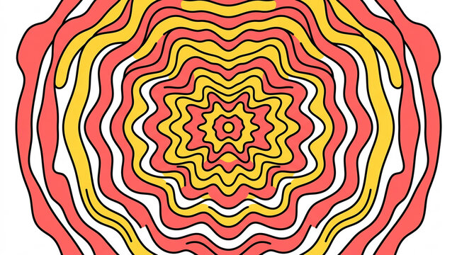 Psychedelic abstract wavy concentric pattern in red and yellow