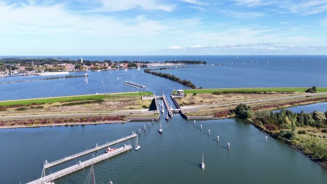 Aerial view of the Naviduct Krabbersgat in Enkhuizen, the Netherlands