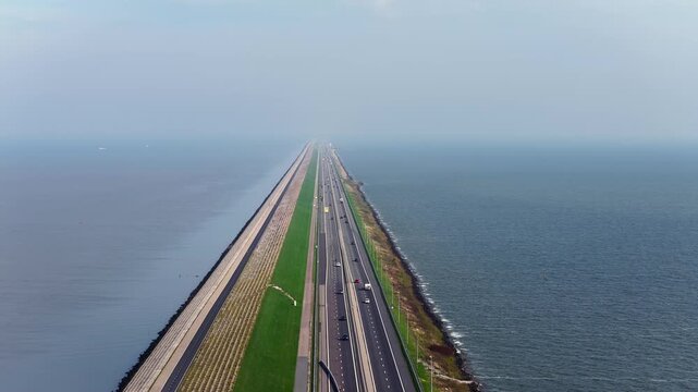 Aerial view of the Afsluitdijk in the Netherlands