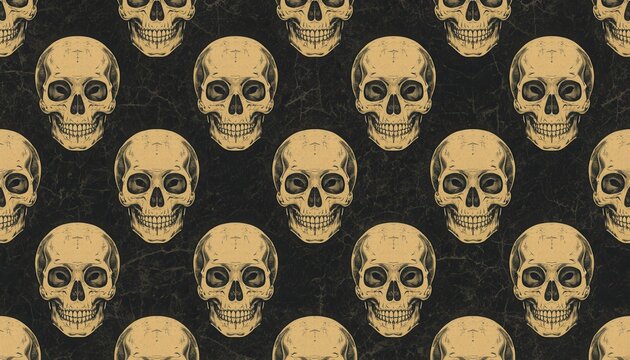 Dark Skull Pattern: A chilling and intricate pattern of human skulls set against a textured dark background, creating a macabre and gothic aesthetic.
