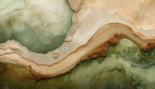Abstract Aerial Landscape: An abstract aerial view of a dry, cracked landscape with textured earth and sparse vegetation, showcasing the raw beauty of nature's patterns and arid terrain.