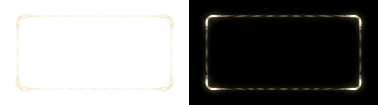 Gold frame with a rounded outline of tick marks and warm glow for invitations in PNG, Transparent and Black Background Versions