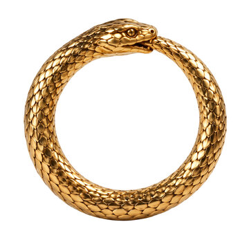 Golden ouroboros snake biting its tail in circular shape