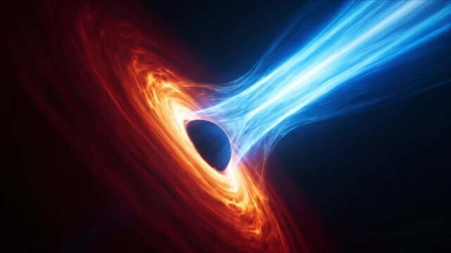 巨大ブラックホールM87の事象の地平面と相対論的ジェットの宇宙観測CG