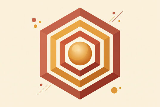 Concentric Hexagonal Frame with a Golden Sphere in the Center
