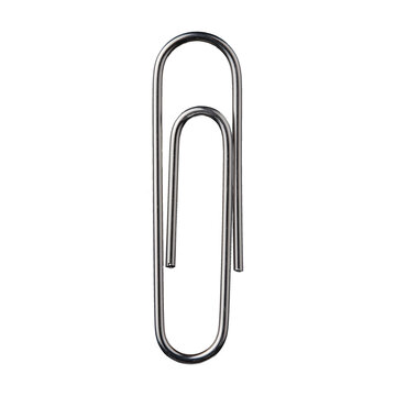 Paperclip in silver metal with a double loop shape for office and school use in PNG, Transparent and Black Background Versions