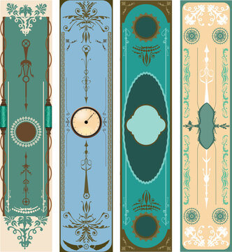 Vintage Vertical Banners Set &ndash; Ornate Retro Bookmarks and Labels in Teal, Blue and Cream with Decorative Frames