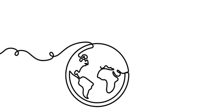 Earth plant one line art vector illustration featuring editable stroke   Depicting a growing plant on top of the planet Earth in continuous one line art vector illustration.