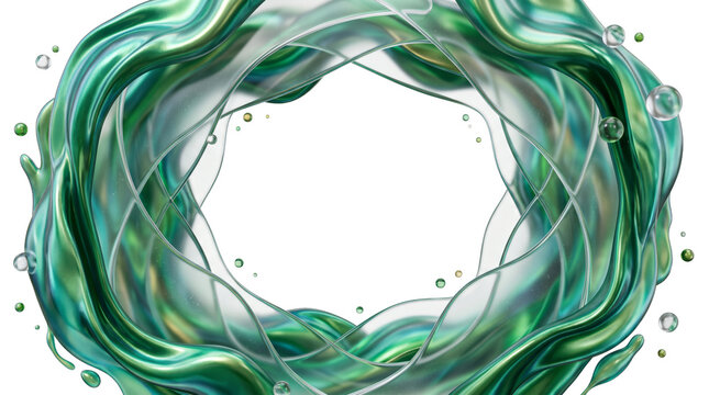 3D Emerald Green Fluid Glassmorphism Border Isolated on White