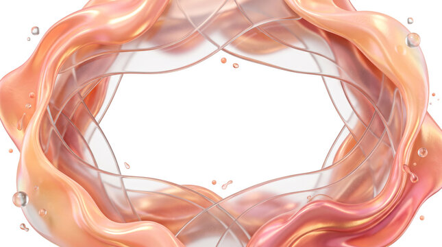 3D Rose Gold Peach Fluid Frosted Glass Border Isolated White