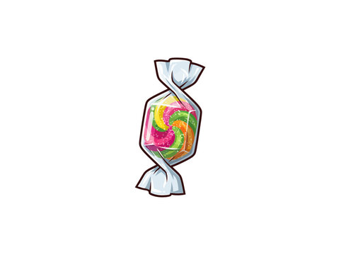 Colorful Spiral Hard Candies Inside A Twisted Clear Wrapper Centered On White Background Vector Illustration
