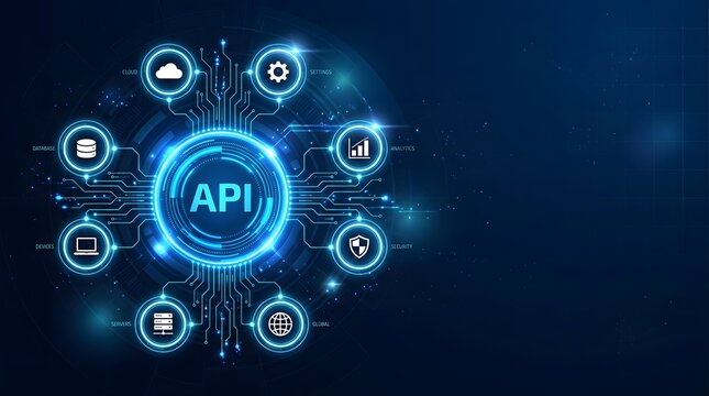 Api application programming interface concept with digital network connections and technology icons