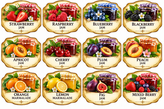 Labeling jams with tags featuring pictures.
