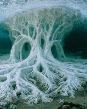 Brinicle Ice Spreading Like Tree Roots Across the Seabed Beneath Sea Ice