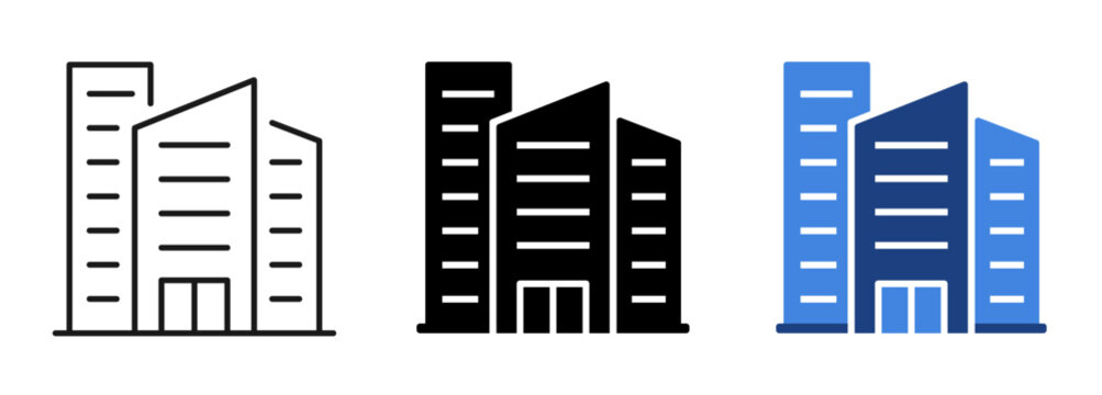 Office building simple icons set. Corporate building symbol. vector