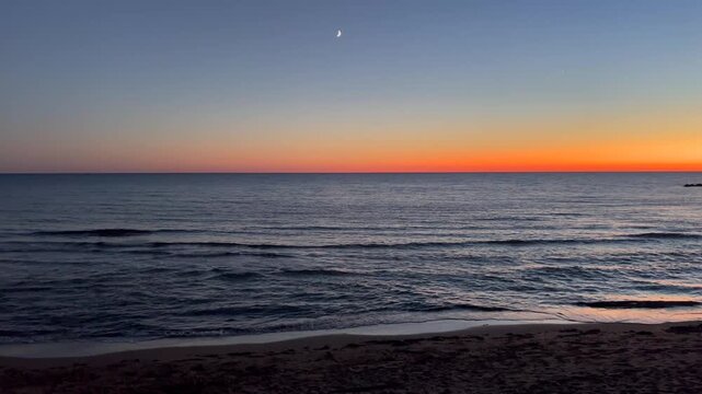 Calm coastal view during evening twilight. Corfu island, Greece.