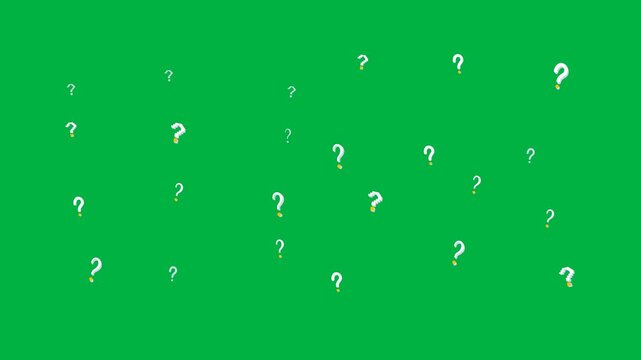 Floating White Question Marks on Green Background