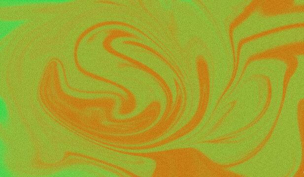 Abstract green and orange liquid marble art background with a retro grainy texture for design projects, posters, and digital graphics