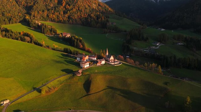 Val di Funes and village Santa Maddalena. Dolomites, Italy