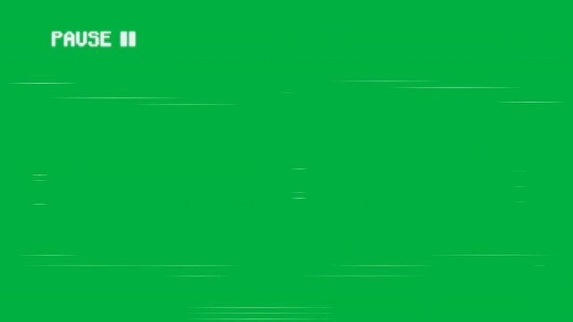 Green Screen Pause Overlay with Retro Analog Tape Noise Effect and Vintage Video Distortion for Motion Graphics