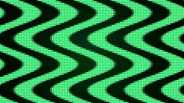 Abstract digital pattern with moving green zigzag lines on black