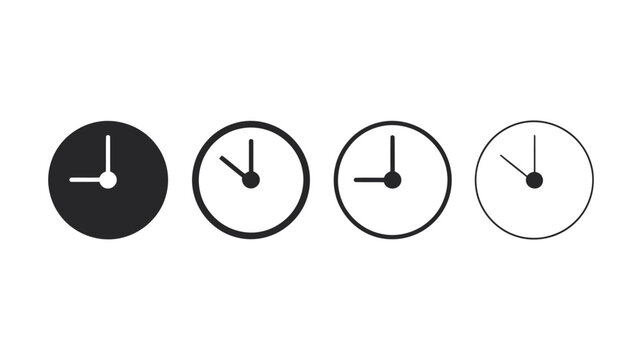 Four different clock icons in various styles and colors side by side