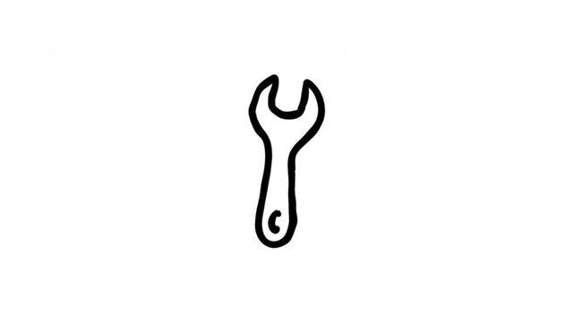 Wrench For Repair And Maintenance Hand Drawn Doodle Animation With Alpha Channel. Spanner Symbol And Mechanical Tool Use, Transparent Background. 4K Loop Hand Drawn Icon.
