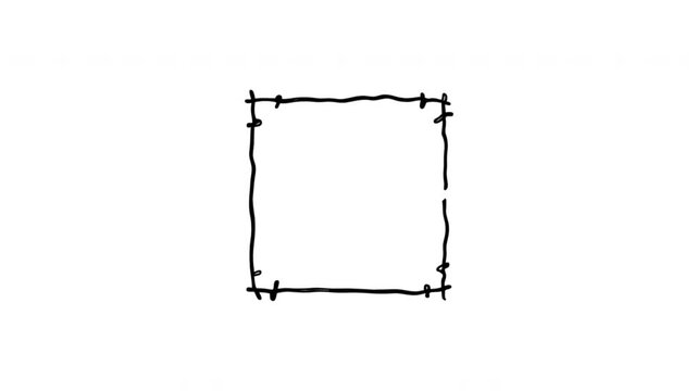 Square Frame For Borders And Content Placement Doodle Animation With Alpha Channel. Hand Drawn Outline And Screen Design Element. Animated Hand-Drawn Icon For Video Overlay 4K.