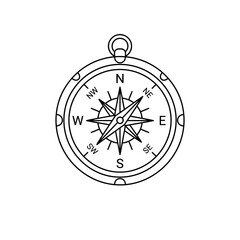 Vintage nautical compass outline icon isolated on transparent background for travel navigation adventure mapping hiking exploration graphic design or cartography themes. © Hina
