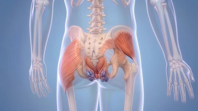 Anatomical view of hemorrhoids in the pelvic region of a slightly transparent human body