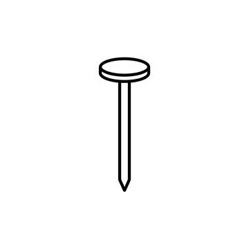 Minimalist black line art nail icon on transparent background showing metal hardware tool symbol for home improvement and construction project presentations.
