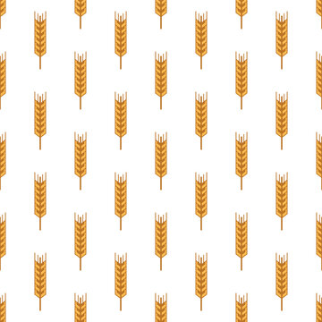 Vector Seamless Pattern with Agriculture Wheat and Cereal Ears on White Background. Organic Wheat, Rice Ear Design Template. Bread, Beer Packaging, Farming, Organic Food Concepts
