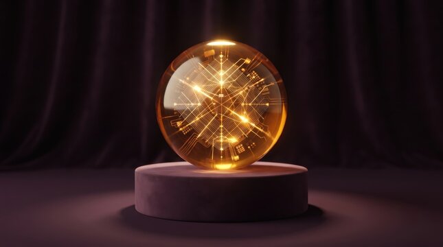 3dInternational Day of Clean Energy abstract background design mew 2026 Glass plasma sphere with glowing electrical patterns on dark background illustration