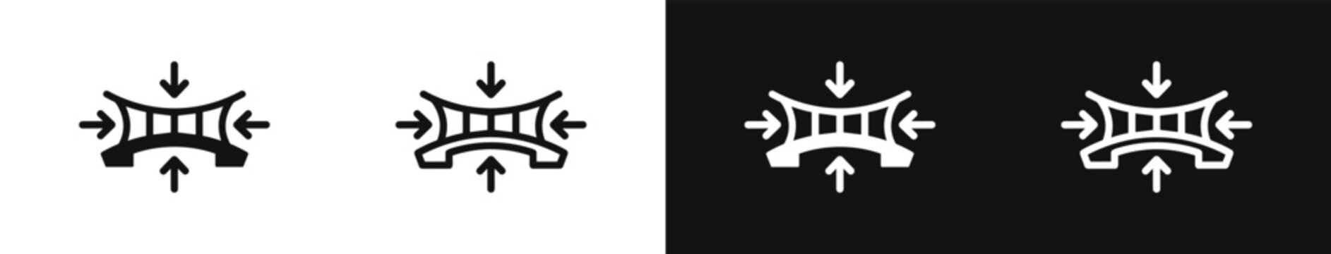 Bridge compression stress icon with directional arrows vector set