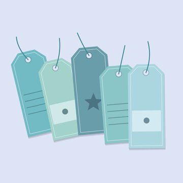 Juego de etiquetas colgantes vectorial en tonos azul oc&eacute;ano