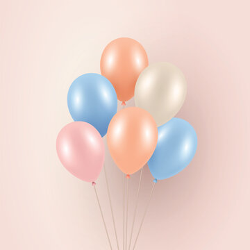 Balloon Banner Vector Illustration. Pastel Balloon Background with Copy Space, Birthday Party Banner Template for Celebration, Baby Shower, Invitation, Greeting Card, Festive Event Design