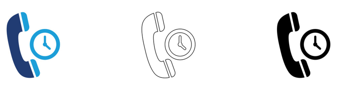 Multicolor Call Reminder Icon Set with Filled and Outline Styles for Phone Notifications Scheduled Calls Appointment Alerts and Business Communication Management Isolated on Transparent Background
