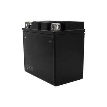 Black Rechargeable Sealed Lead Acid Battery with Metal Terminals on Transparent Background Png