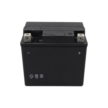Black Rechargeable Sealed Lead Acid Battery with Metal Terminals on Transparent Background Png