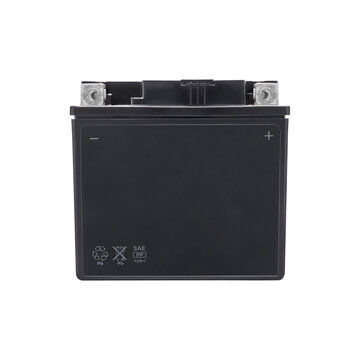 Black Rechargeable Sealed Lead Acid Battery with Metal Terminals on Transparent Background Png