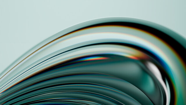 Modern Emerald and Turquoise Abstract Background Featuring Flowing Chrome Ribbons and Multicolor Reflections