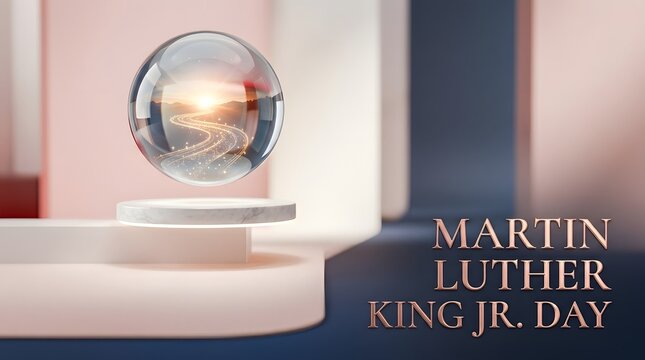 Glass sphere with winding road reflection on a marble pedestal for martin luther king jr. day