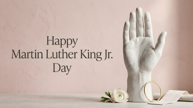 Martin luther king jr. day greeting with plaster hand sculpture and white flower