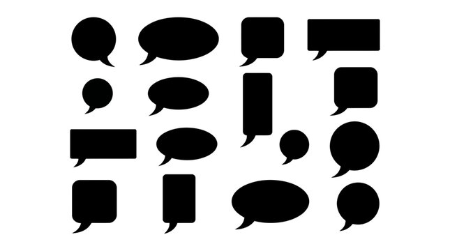 Collection of various black speech bubbles and thought balloons isolated on a plain white background for communication concepts