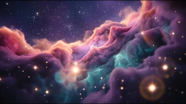 Vibrant cosmic nebula and glowing retro stars in deep space
