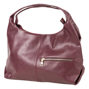 Burgundy leather womens hobo shoulder handbag isolated on white background