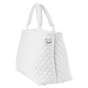 White quilted leather womens tote handbag isolated on white background