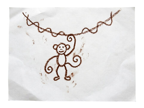 Playful monkey drawing with swirls and lines on crumpled paper evokes creativity and joy