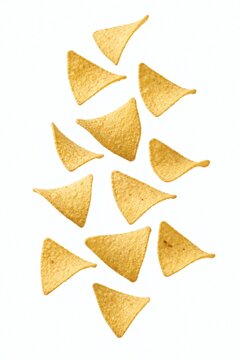 Falling corn tortilla chips isolated on white background