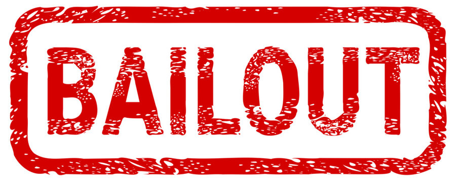 Illustration of bailout grunge red rubber stamp for financial rescue, economic stimulus, banking recovery, debt relief, and crisis support (cut out)